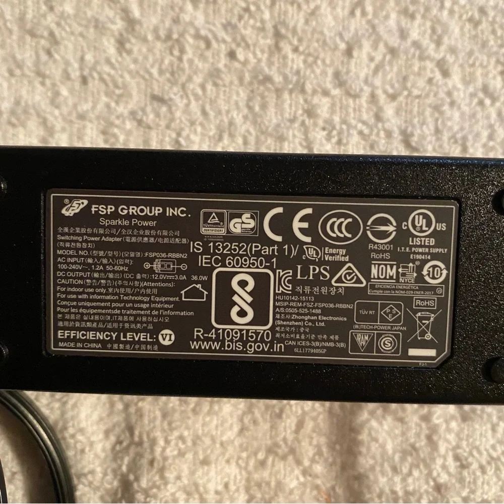 FSP Group Inc. Model FSP036-RBBN2 12V 3A 36W 2 Pin Switching Power Adapter